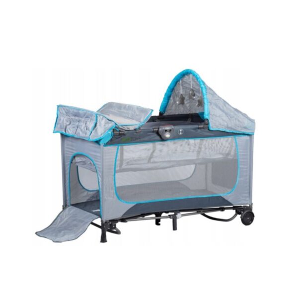 Potovalna posteljica z zibelko | sivo-modra