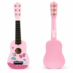 Otroška lesena kitara s kovinskimi strunami | roza