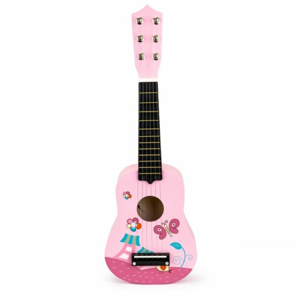 Otroška lesena kitara s kovinskimi strunami | roza