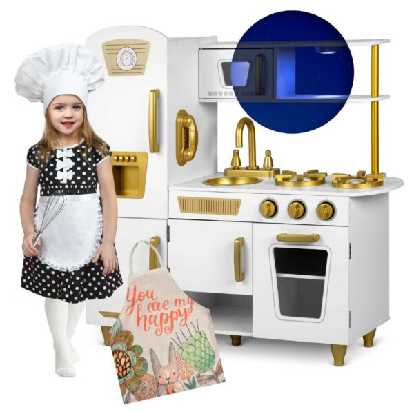 Otroška lesena kuhinja s hladilnikom | belo zlato