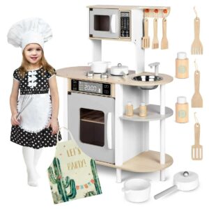 Otroška lesena kuhinja + predpasnik | bela
