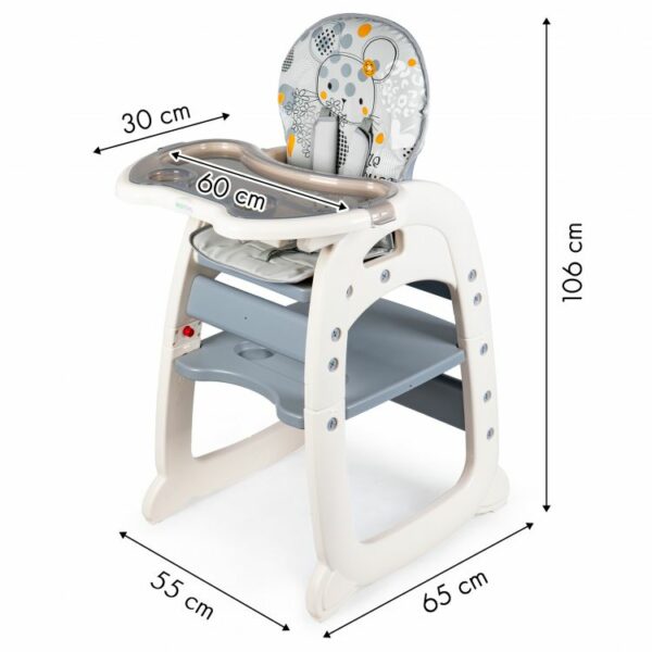 Otroški jedilni stol in miza 2v1 zajček | siva