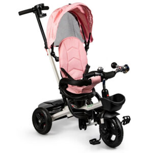 Otroški tricikel z nadstreškom - vrtljiv za 360° | roza - številne praktične rešitve za otrokovo udobje in varnost.