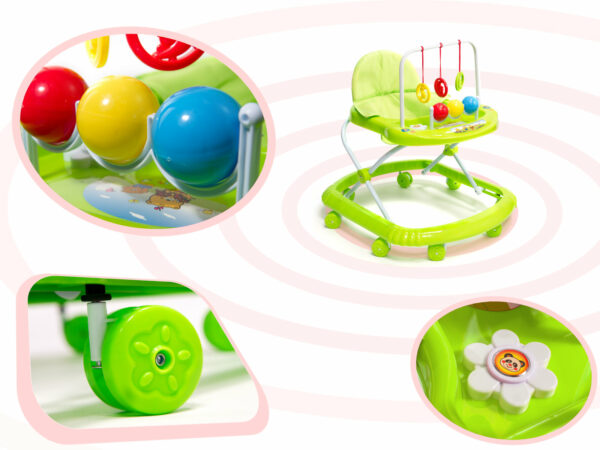 Otroška učna hojica z igračami in zvoki | zelena