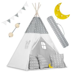 Otroški šotor TeePee z zvezdicami | svetlo siva