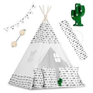 Otroški šotor TeePee z lučkami | bela s puščicami