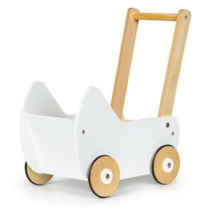 Otroški leseni voziček za lutke - hodulja | bela