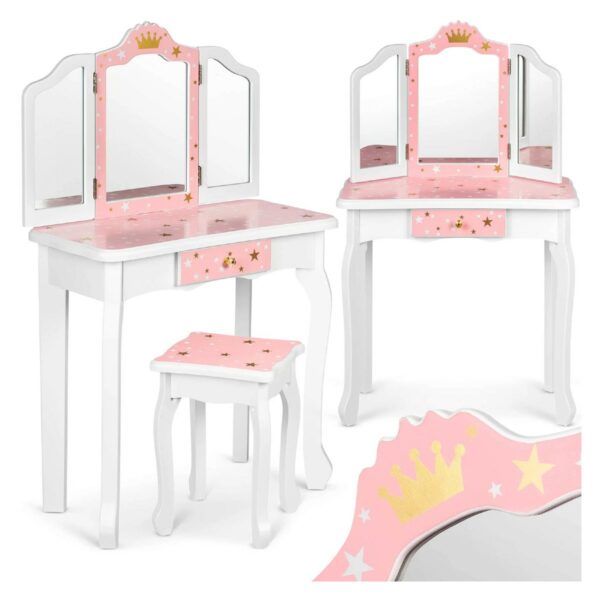 Otroška lesena toaletna mizica | roza