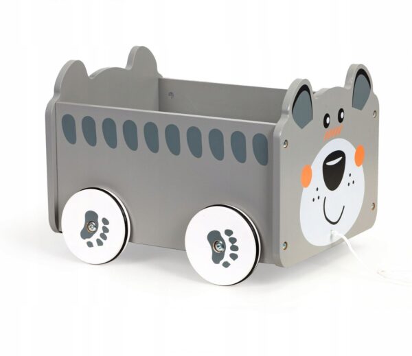 Otroški leseni voziček za igrače - medvedek | siva