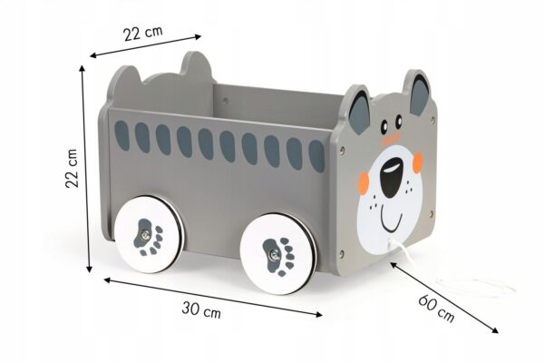 Otroški leseni voziček za igrače - medvedek | siva