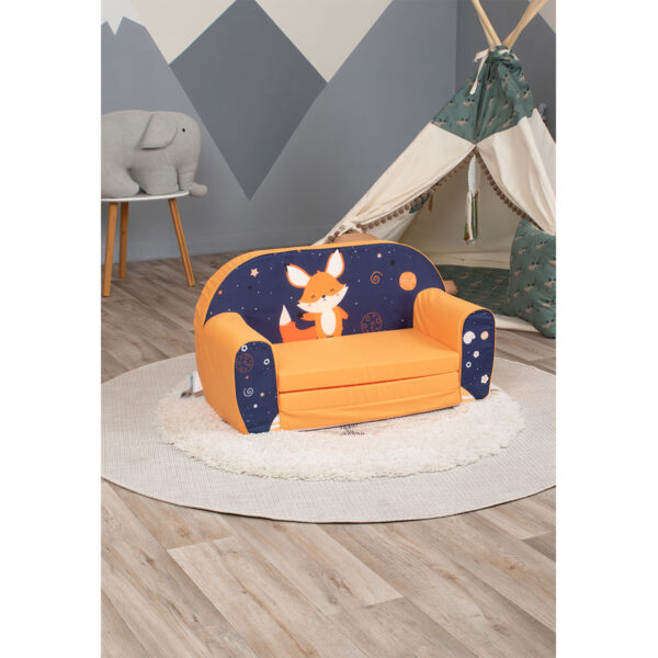 Otroški kavč z lisico | modro-oranžna