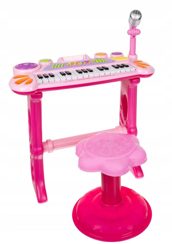 Otroški klavir z mikrofonom in stolčkom | roza