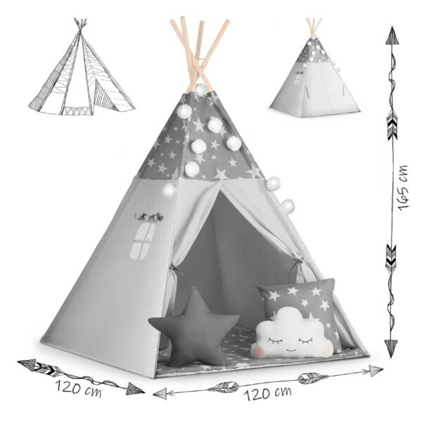 Otroški šotor TeePee z lučkami | siva