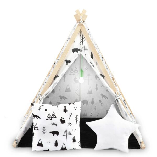 Otroški šotor TeePee - gozdne živali | bela