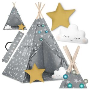 Otroški šotor TeePee z zvezdicami | siva