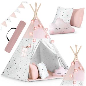Otroški šotor TeePee z lučkami | roza - izdelan iz vrhunskega bombaža. Bombaž je idealen za otroške šotore, saj odlično diha.