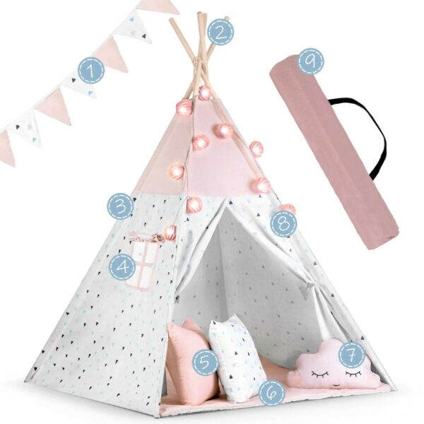 Otroški šotor TeePee z lučkami | roza