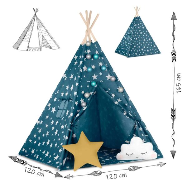 Otroški šotor TeePee z lučkami | turkizna