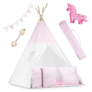 Otroški šotor z lučkami in blazinami | roza
