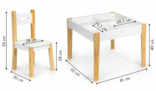 Otroška miza z dvema stoloma + tabla | 4x prostor za shranjevanje