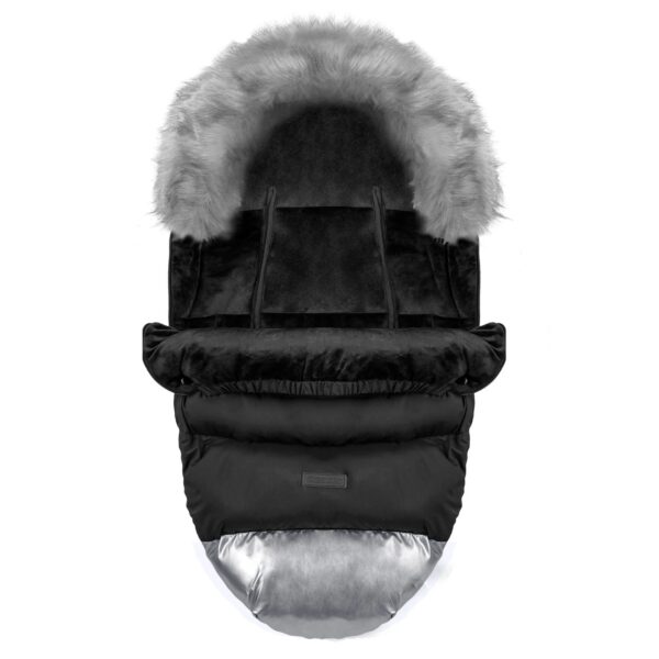 Otroški zimski voziček z mehkim krznom - črno-srebrni