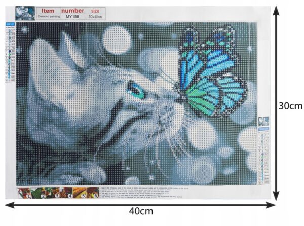 Diamantna slika - mačka z metuljem | 30x40 cm