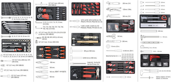 Delavniški voziček za orodje 7 predalov rdeča | 141 orodij
