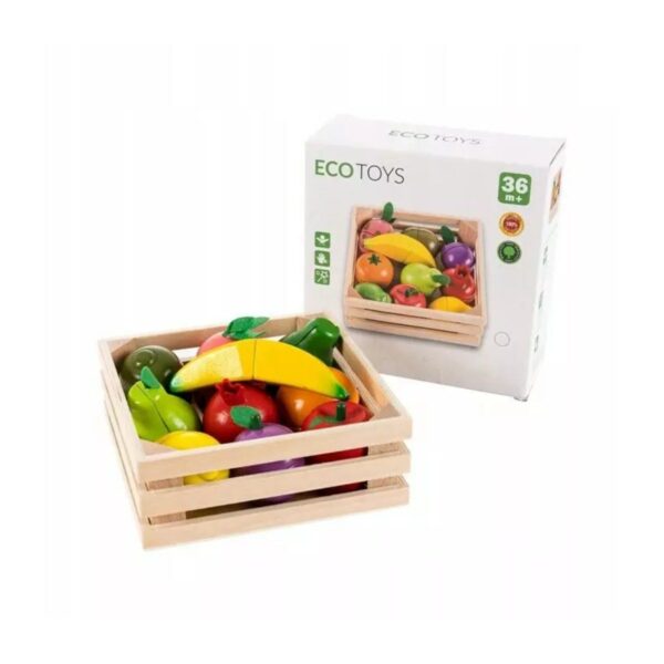 Leseni set za rezanje sadja + košara | 10 kosov