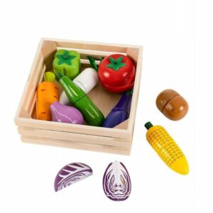 Lesen set za rezanje zelenjave + košara | 10 kosov, didaktična igrača za otroke, je odličen dodatek k otroški kuhinji, uči prepoznavanja zelenjave in njenih barv.