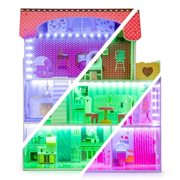 Lesena hišica za lutke z LED osvetlitvijo | ECOTOYS