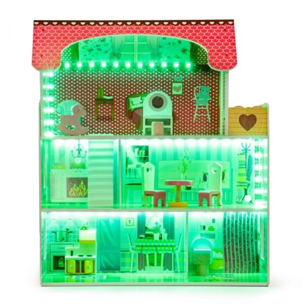 Lesena hišica za lutke z LED osvetlitvijo | ECOTOYS