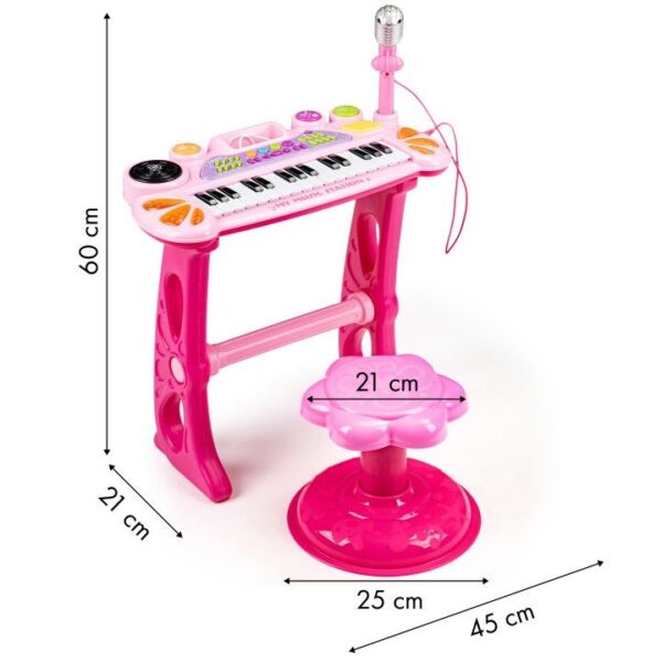 Klavir za otroke z mikrofonom in stolom - roza | Pink