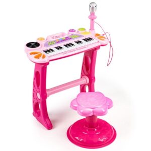 Klavír pre deti s mikrofónom a stoličkou - ružový | PinkVďaka tejto hračke bude mať vaše dieťa možnosť posunúť sa do sveta melódií, zvukov a skladať vlastné