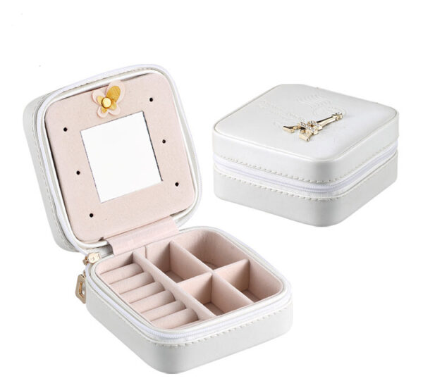 Mini potovalna škatlica za nakit z ogledalom - eifflova torba | bela ecru