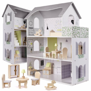 Moderna hišica za lutke z dodatki - siva | 70 cm