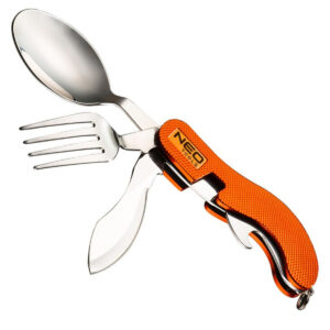 Večnamenski nož z jedilnim priborom NEO | 63-027 - vsebuje 5 funkcij. Komplet jedilnega pribora vam bo dobro služil pri kampiranju, v šotoru in na potovanjih.