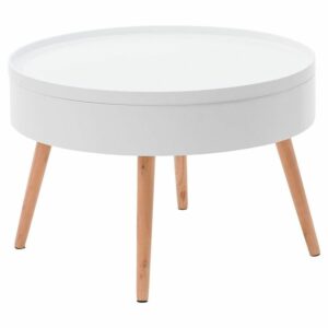 Okrogla mizica za kavo s prostorom za shranjevanje | bela se odlično prilega vsakemu prostoru, kjer bo prišel prav eleganten in funkcionalen kos pohištva