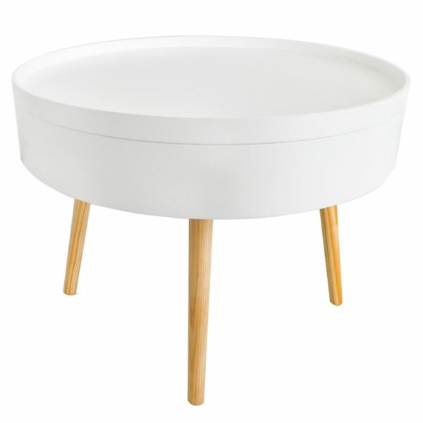Okrogla mizica za kavo s prostorom za shranjevanje | bela