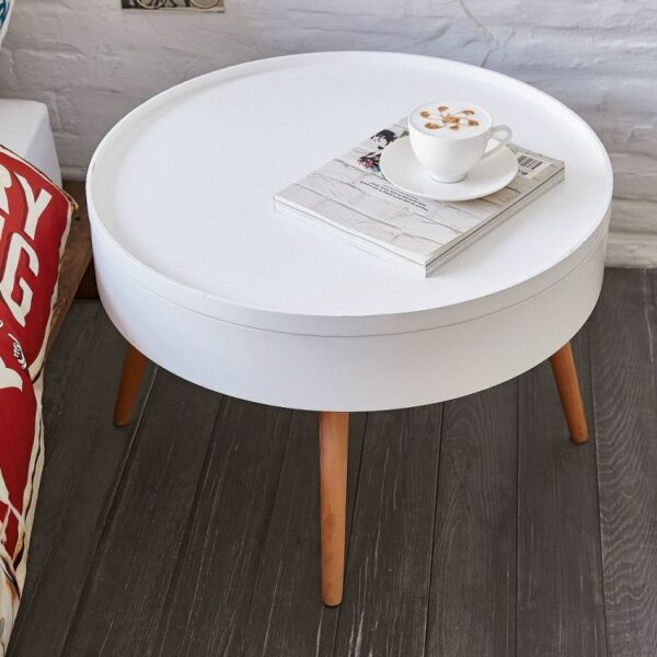 Okrogla mizica za kavo s prostorom za shranjevanje | bela