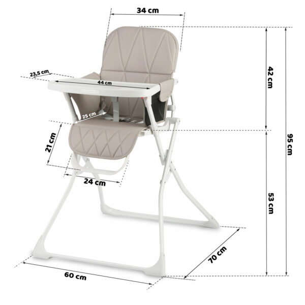 Zložljivi otroški jedilni stol | belo-siva