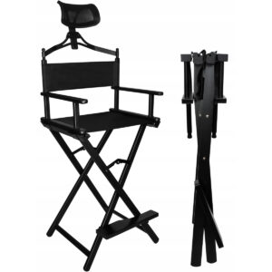 Skladacia kozmetická stolička - hliníková | čierna je pevné a pohodlné kreslo na líčenie a vizáž. Dobre poslúži aj ako režisérske kreslo.
