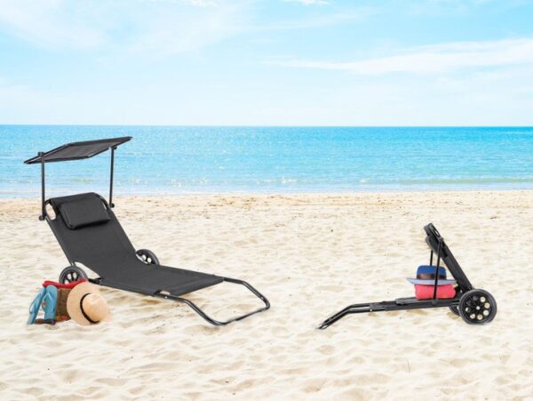 Zložljivi ležalnik za plažo z nadstreškom in kolesi | 2v1