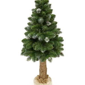 Umelý vianočný stromček na pníku so šiškami PREMIUM | 1.65m - stromček je umiestnený v stabilnom črepníku, ktorý je umiestnený vo vkusnom jutovom vreci.