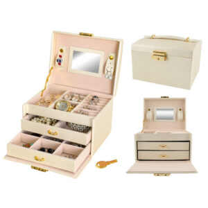 Škatla za nakit z ogledalom | bela vam omogoča, da organizirate vse vrste nakita. Organizator je opremljen z različnimi vrstami in velikostmi predalčkov.