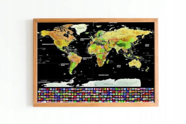 Zemljevid sveta z zastavami za praskanje XXL | 82x59 cm