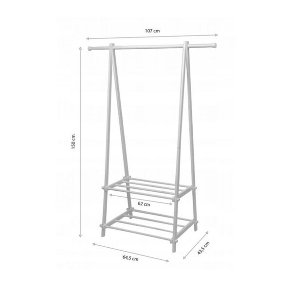 Stojalo za obleke s policami - belo | 150 cm