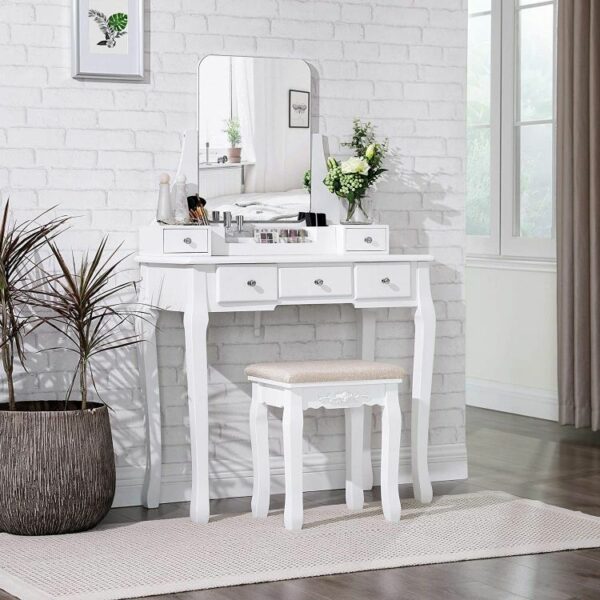 Toaletna mizica z vrtljivim ogledalom + stol | Madison