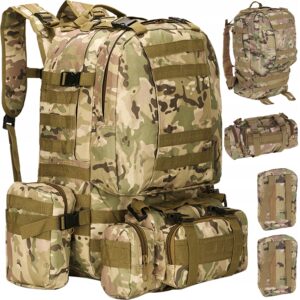Turistický vojenský ruksak / batoh 48.5l - má navyše 3 odnímateľné brašne, z toho jednu ľadvinovú. Materiál: nylon / 600D polyester.