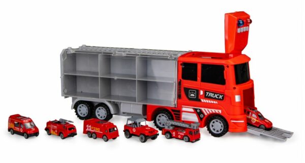 Vlečni tovornjak z avtomobili - 6 gasilskih vozil | rdeča