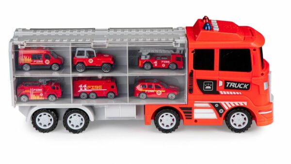Vlečni tovornjak z avtomobili - 6 gasilskih vozil | rdeča